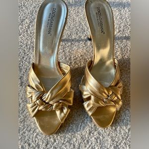 Dolce & Gabbana Gold Open Toe Heels 38.5